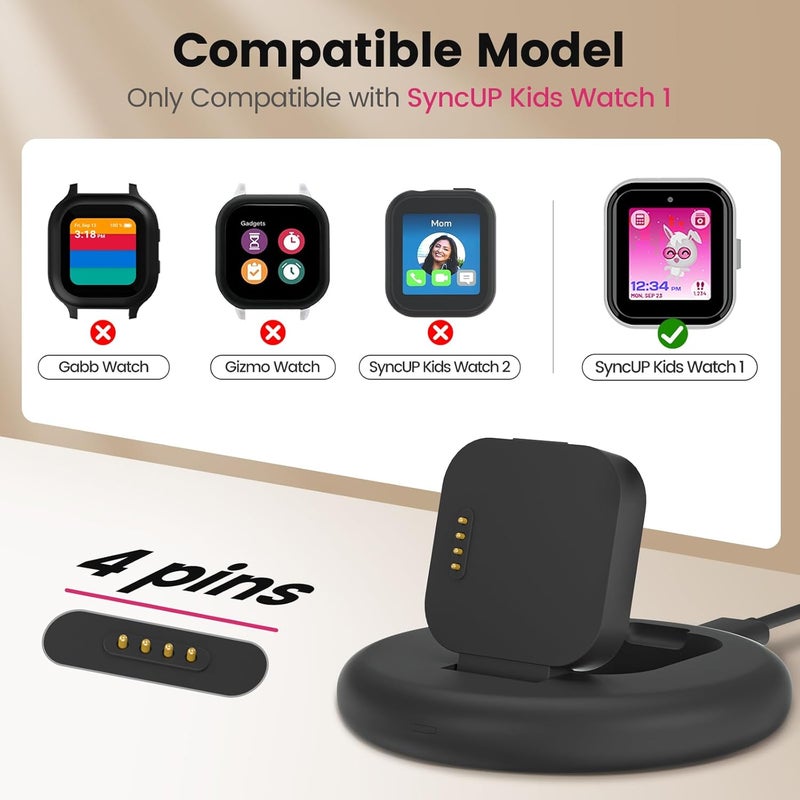 SimpleThings Compatible with SyncUP Kids Watch 1 Charger Stand Dock, for T-Mobile Sync UP Kids Watch Power Base with 3.3 Feet Charger Cable (NOT for Sync UP Kids Watch 2) (Foldable Black) - Image 2